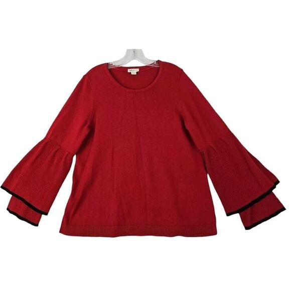 Style & Co ~Woman Size 0X~ Dark Red Ruffled-Sleeve Sweater Top. - Picture 3 of 9